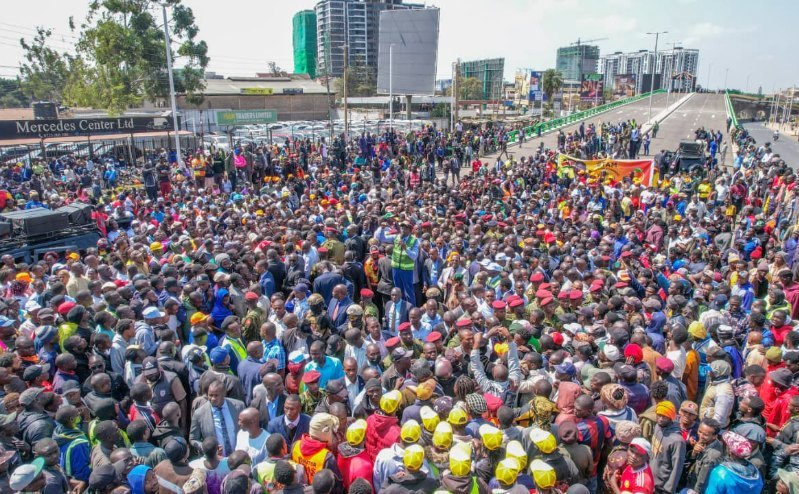 President William Ruto addressing residents as he opened Ngong Road–Naivasha Road viaduct in Nairobi on June 29, 2026 / PCS